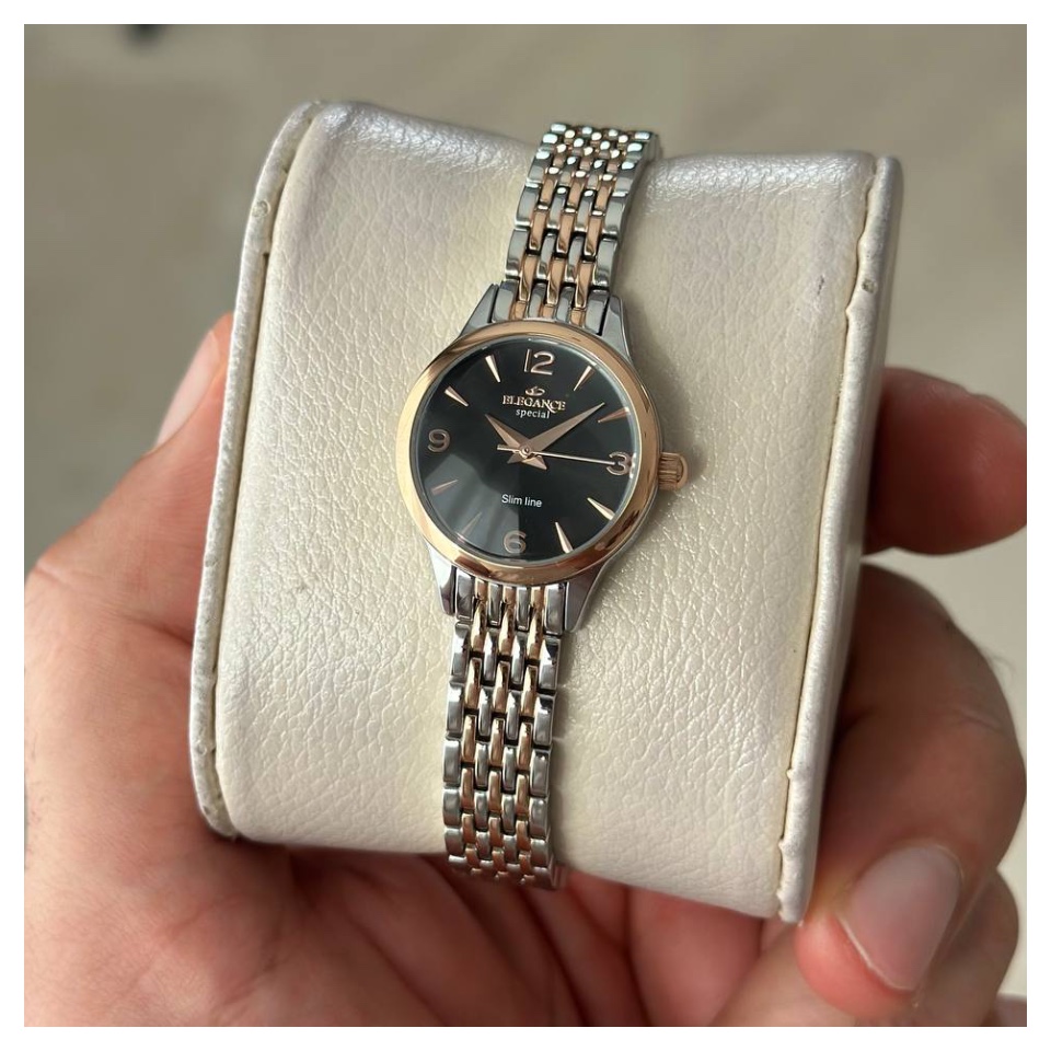 ساعت الگانس زنانه دورنگ رزگلد ص مشکی new es8145(ELEGANCE)